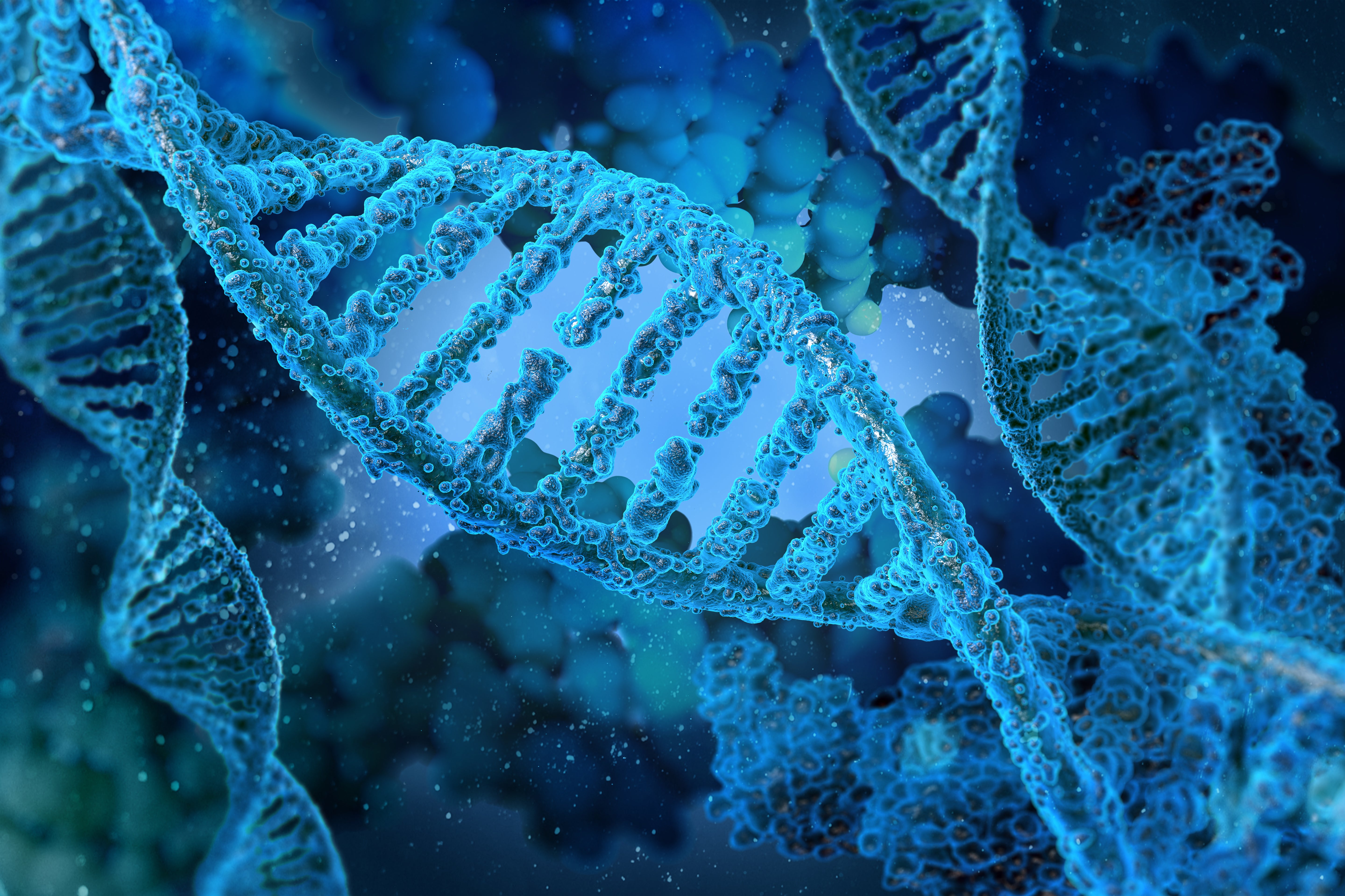 Close up on Illustration of DNA sequencing showing the double helix structure and nucleotide mapping