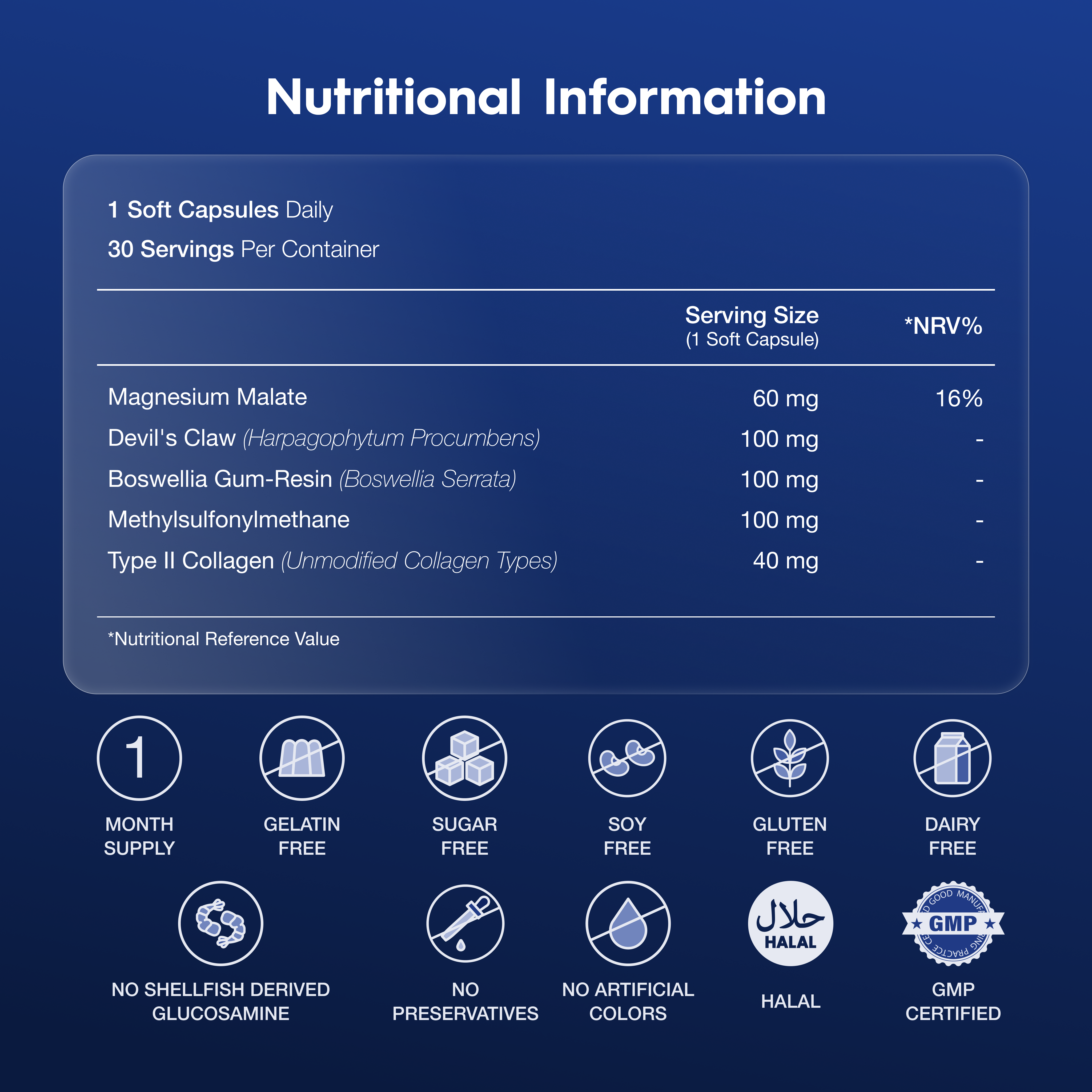 Nutritional information for joint boost supplement