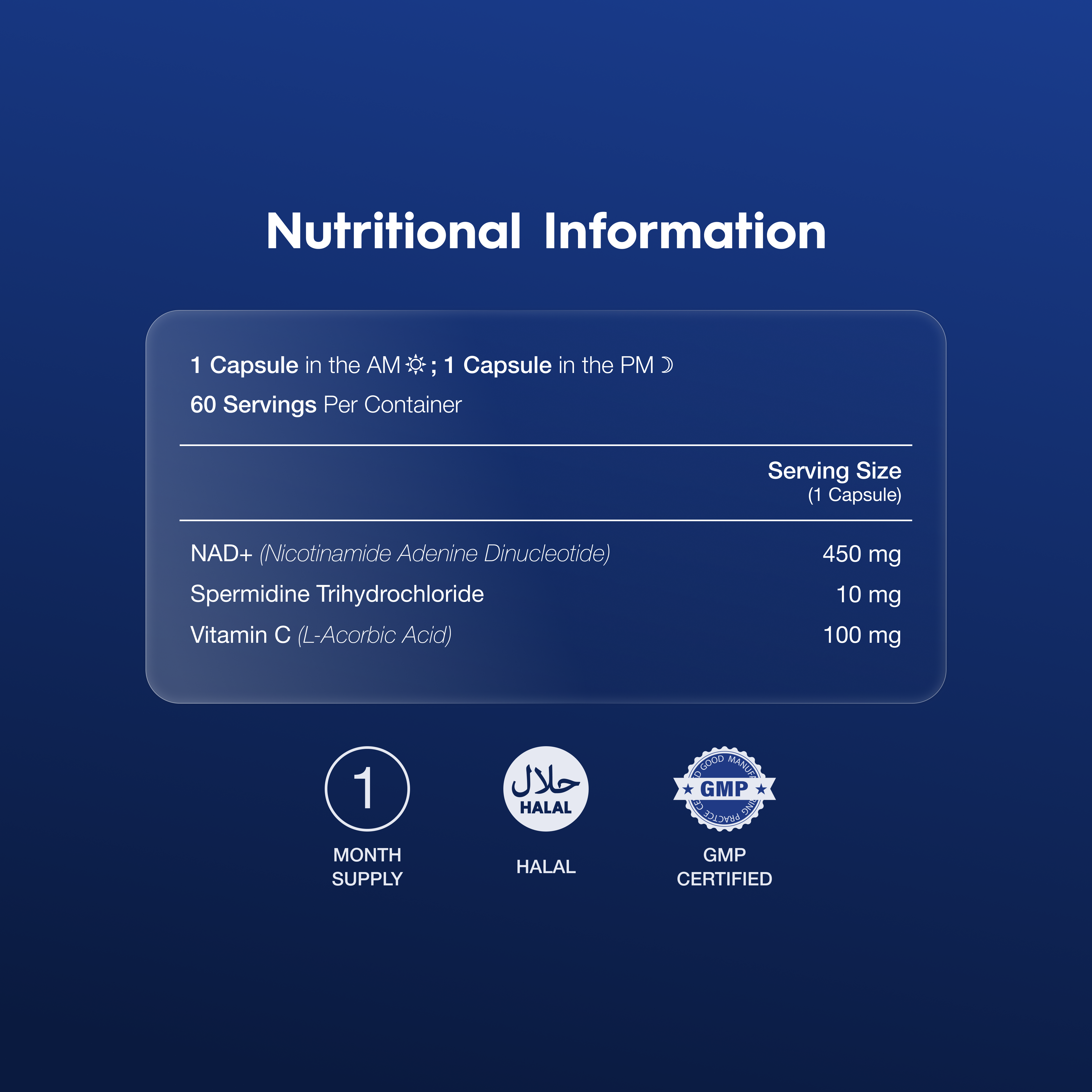 Nutritional information of nad spermidine supplement