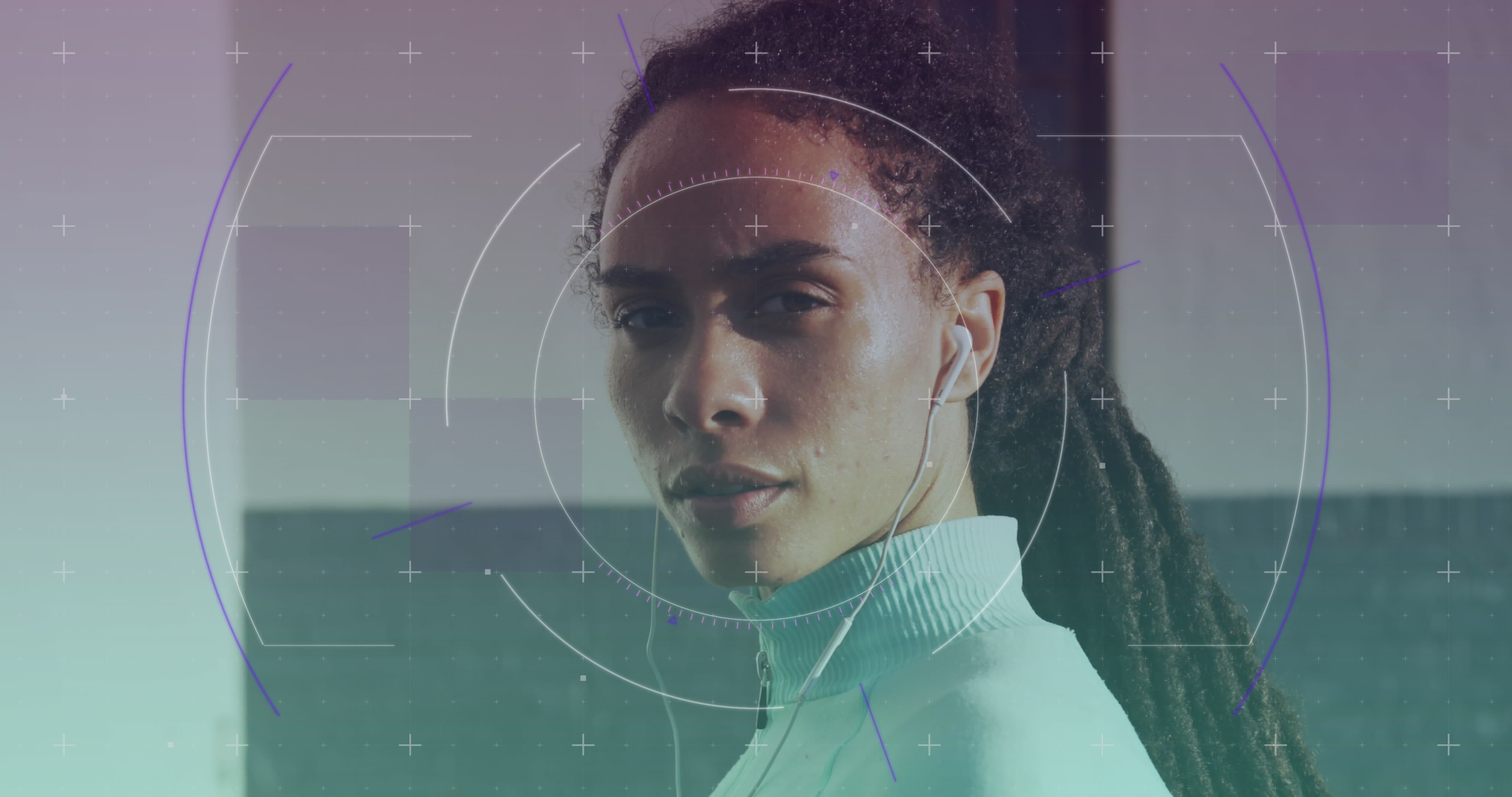 Woman wearing earphones and gym attire, representing an active and sporty lifestyle