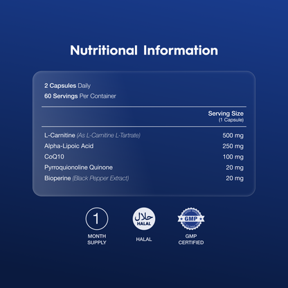 Nutritional information of carnitine performance supplement