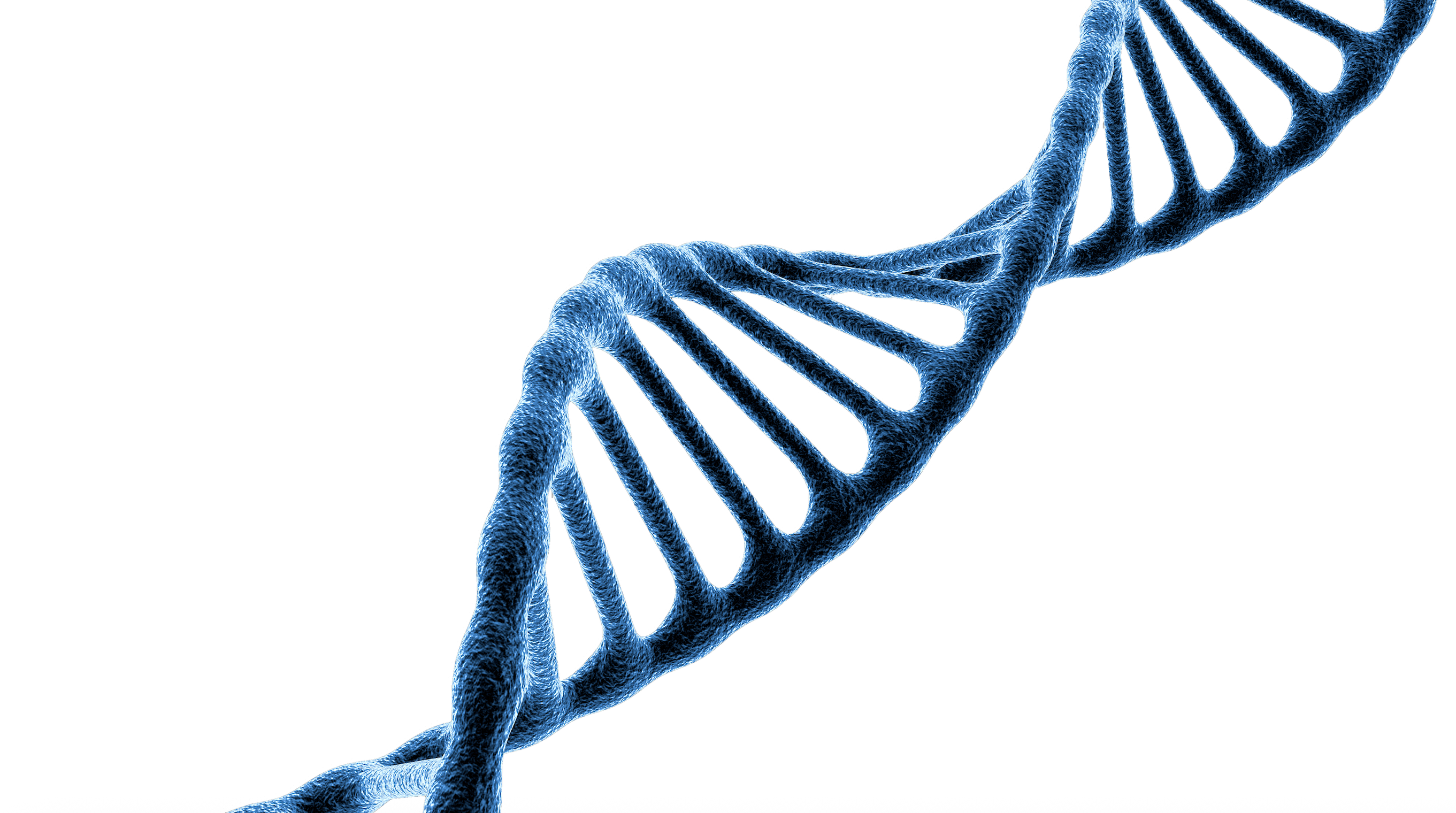 Blue DNA double helix on a white background