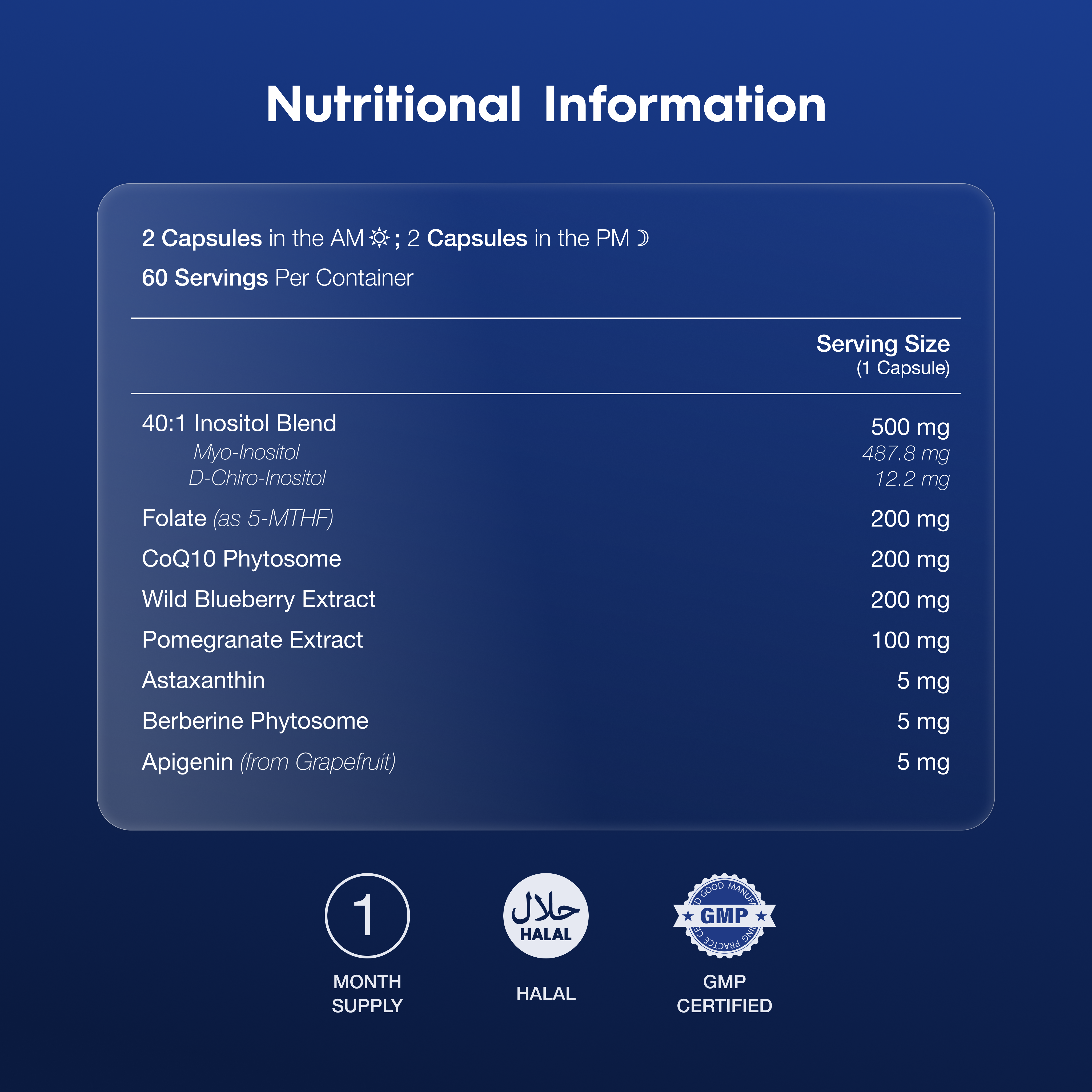 Nutritional information of myo-inositol supplement