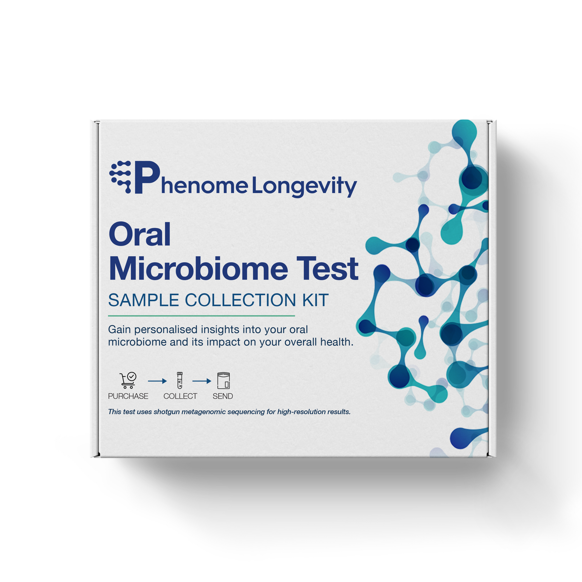 Phenome Longevity Oral Microbiome Test sample collection kit on a white background