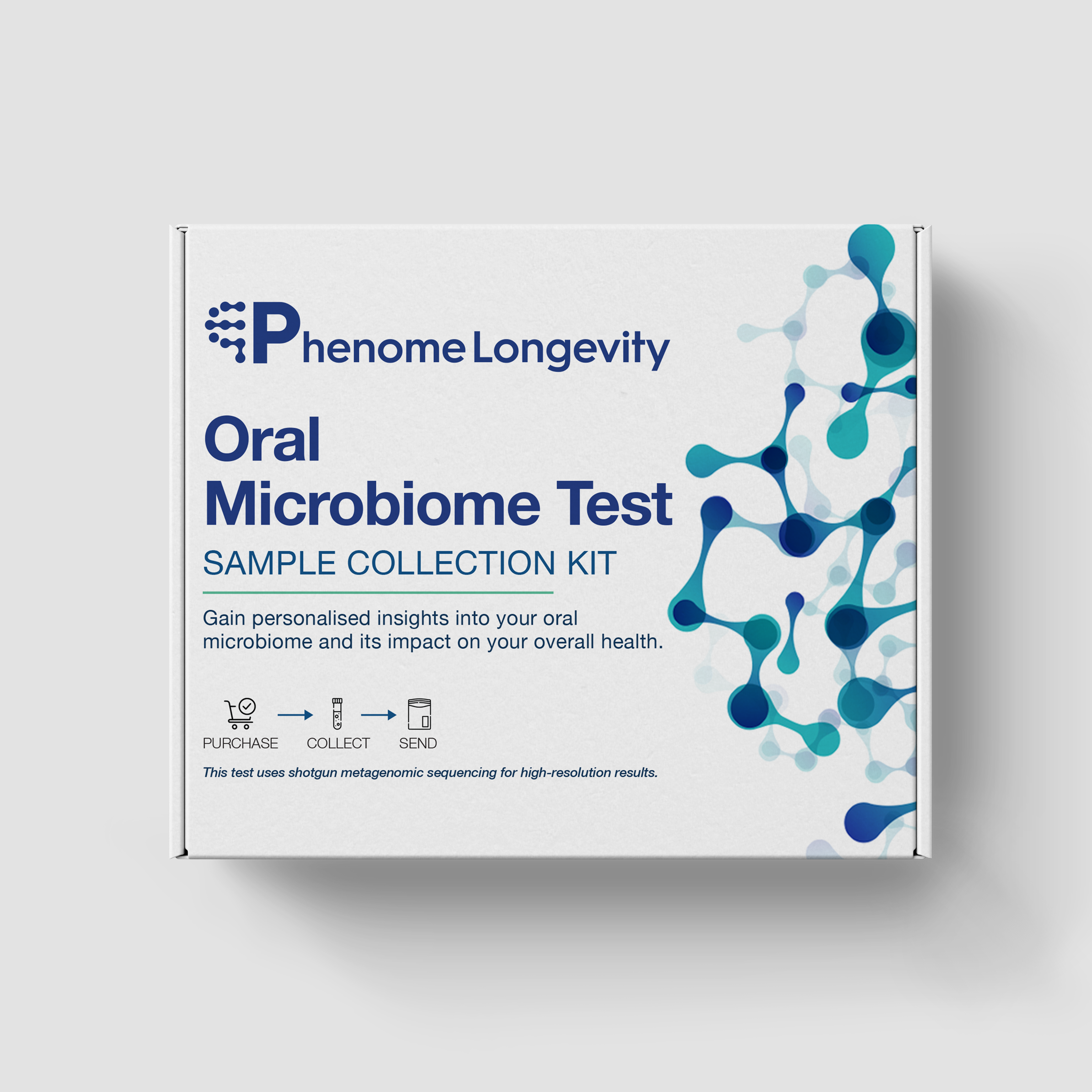 Phenome Longevity Oral Microbiome Test sample collection kit on a white background