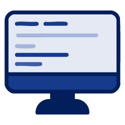 Icon of a computer monitor with text on a white background