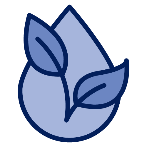 icon of leaf in front of a drop of water representing throat relief effect